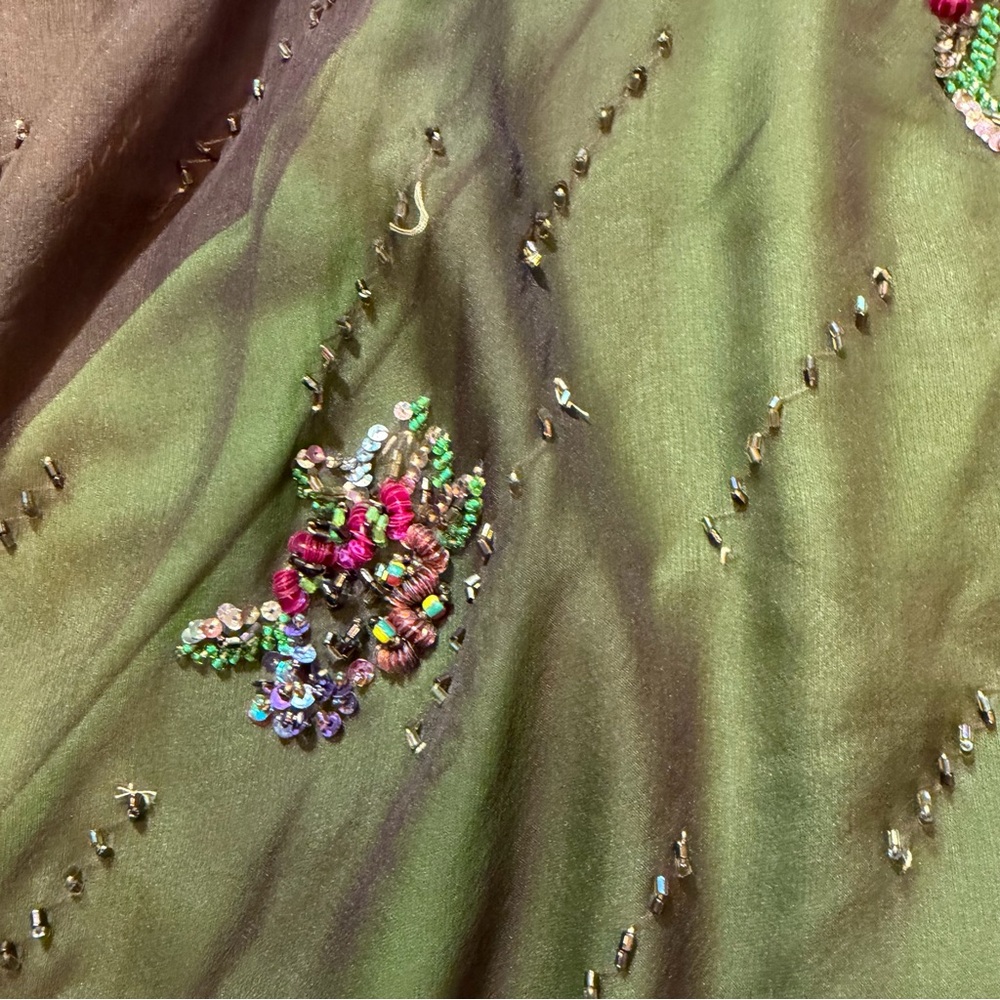 Vintage Y2K 100% Silk Beaded Dress Vintage Beaded Dress Fairy Prom Green Ombré - Picture 12 of 17